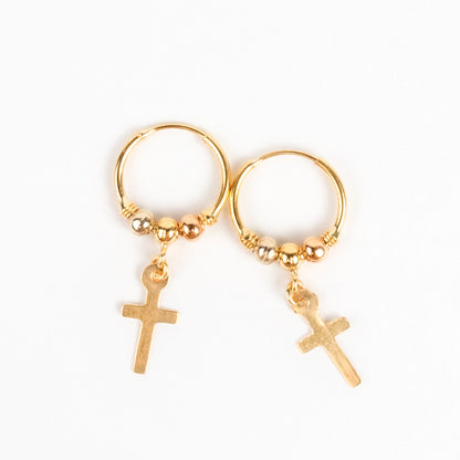 Three Golds Cross Earrings