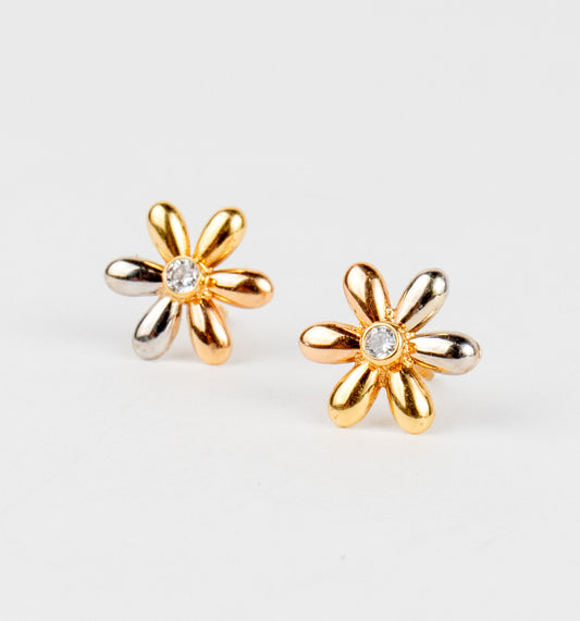 Three Golds Flower Stud Earring