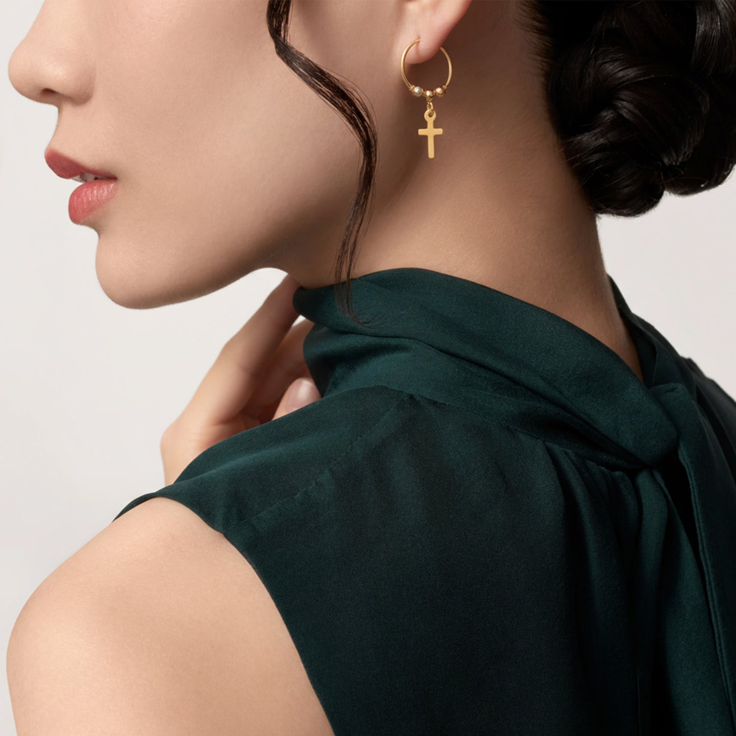 Three Golds Cross Earrings